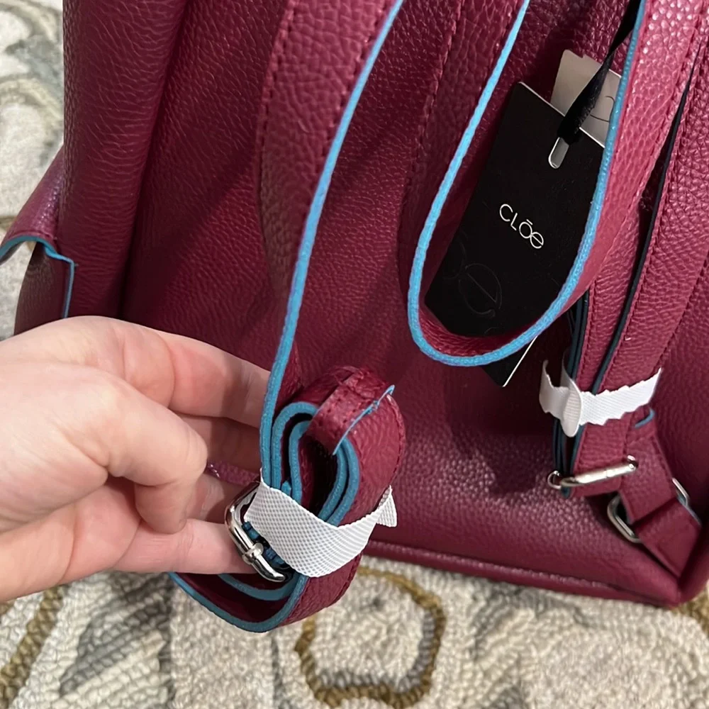 💕OE moda Chloe NWT $1299 Zaki burgundy blue leather large backpack nice 💕